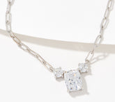 Diamonique 35th Anniversary 135 Emerald-cut Facet 3-Stone Necklace Sterling Silver